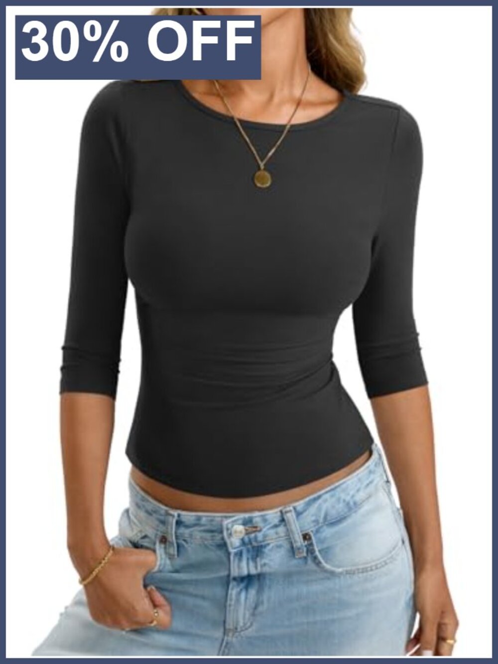 Womens 3/4 Sleeve Boat Neck Slim Fit T-Shirt Casual Work Top